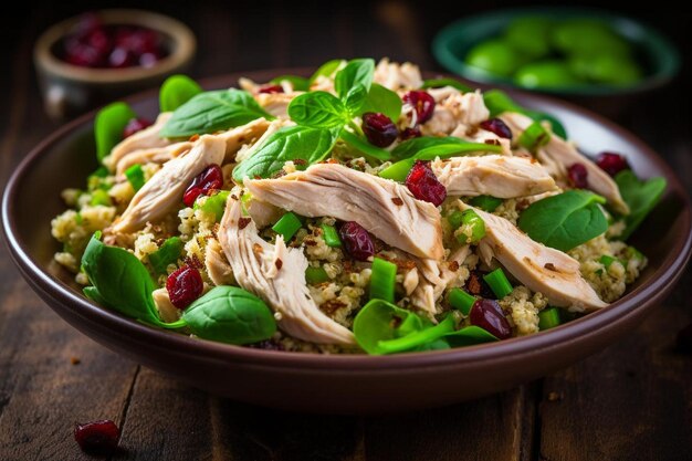 Salade de dinde et de quinoa aux canneberges avec des épinards