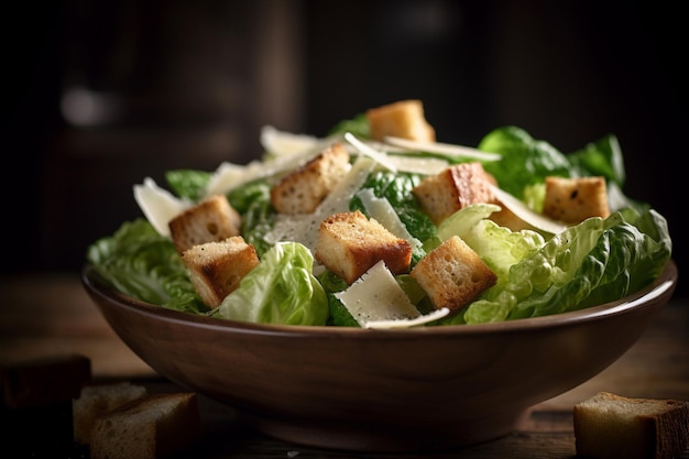 Une salade avec du fromage et de la laitue dans un bol