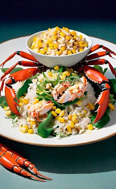 salade avec du riz à la chair de crabe et de l'art alimentaire au maïs