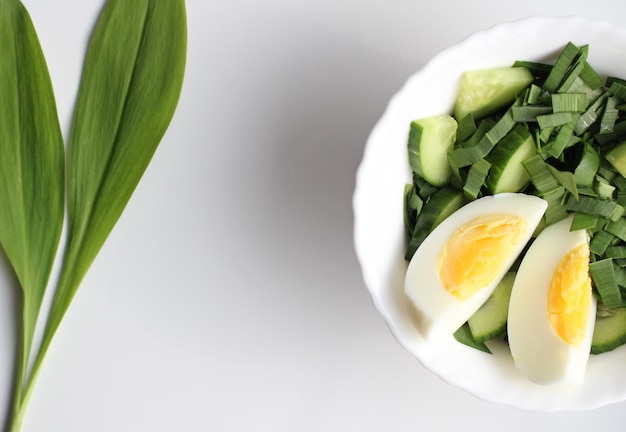 Salade d'été légère d'oignons verts concombre et oeufs durs