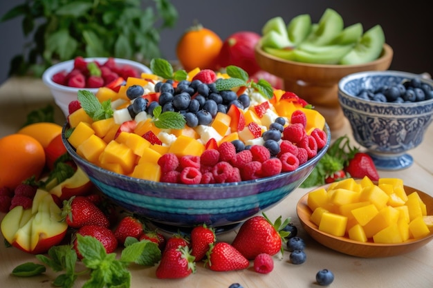 Salade d'été rafraîchissante avec une variété de fruits et légumes créés avec l'AI générative