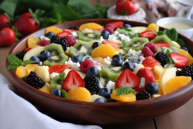 Salade d'été rafraîchissante avec une variété de fruits et légumes créés avec ai générative