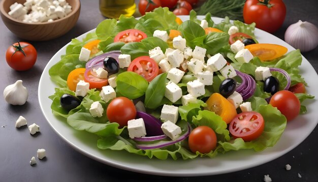 Salade avec feta et une délicieuse sélection de légumes