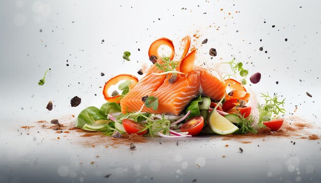 Salade fraîche au poisson rouge Couleurs naturelles fond lumineux minimaliste shutterstock photographie r