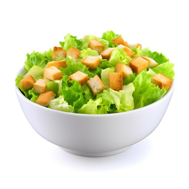 Photo salade fraîche avec des croutons dans un bol isolé sur un fond blanc