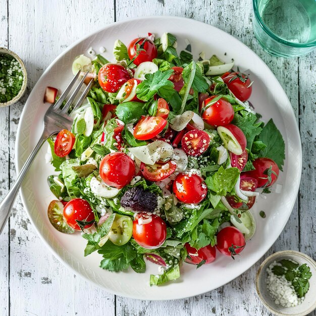 Salade fraîche avec des herbes et des tomates cerises