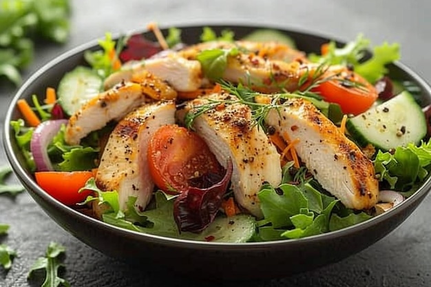 Photo une salade fraîche et savoureuse avec du poulet et des légumes.