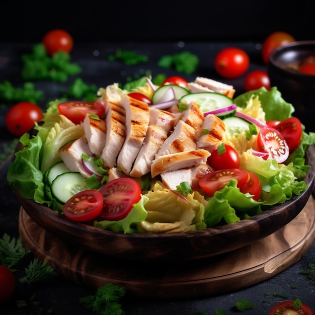 Photo une salade fraîche et savoureuse avec du poulet et des légumes.