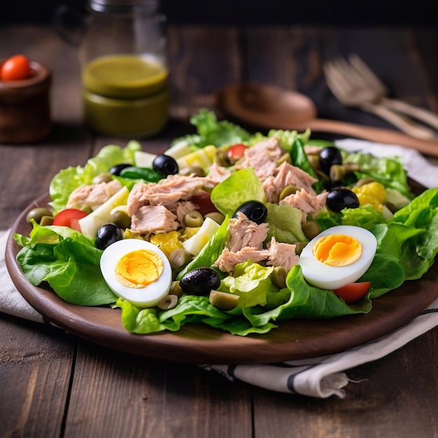 Salade française avec thon en conserve et légumes et herbes fraîches IA générative
