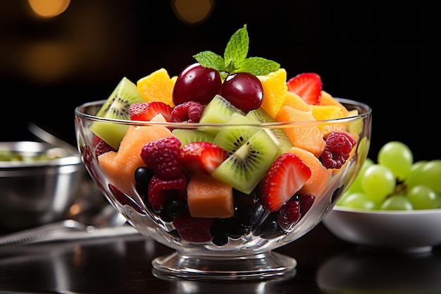 Photo salade de fruits appétissante servie dans un bol en verre