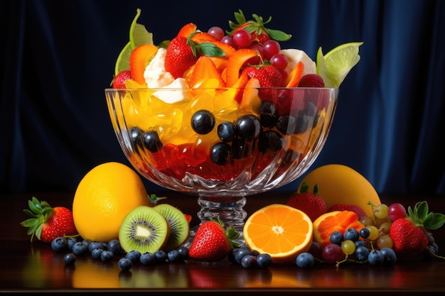 Photo salade de fruits aux couleurs vives dans un bol en verre