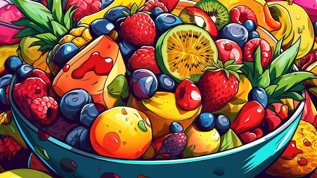 Salade de fruits colorée Concept fantastique Peinture d'illustration
