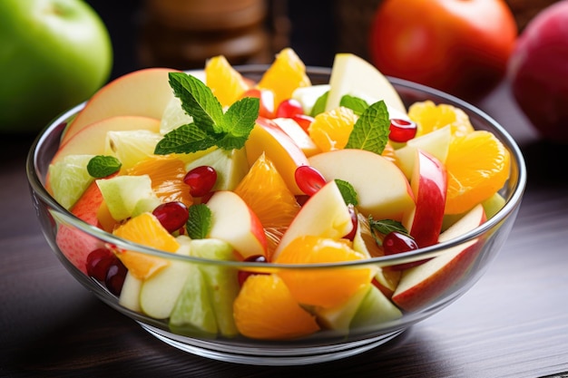 Photo salade de fruits colorée avec des pommes, des oranges et des poires