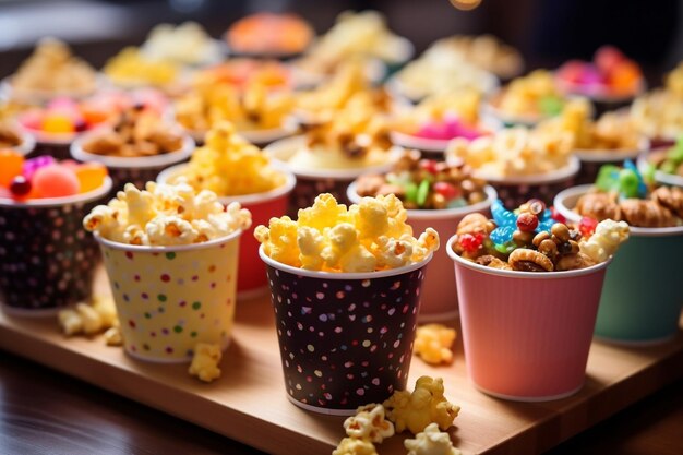 Salade de fruits disposée dans des gobelets en plastique pour vente vitrine réfrigérateur ou buffet Occasion i IA Générative