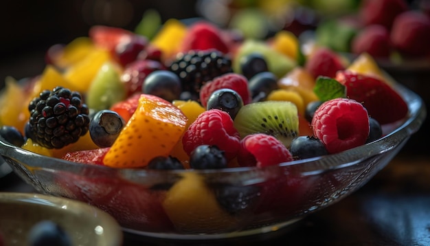 Photo salade de fruits frais aux baies melon et kiwi générée par ia