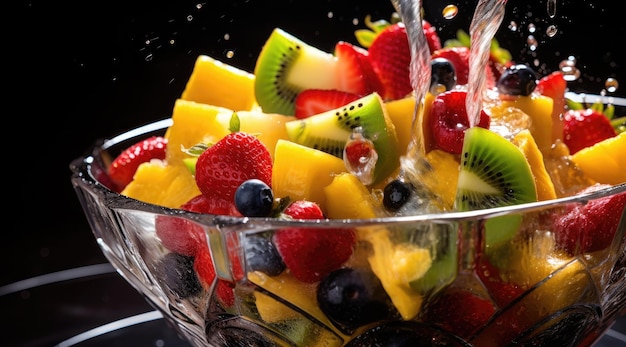 Photo salade de fruits frais dans un bol en cristal