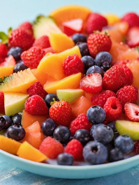 Salade de fruits frais fraises bleuets framboises melons raisins orange