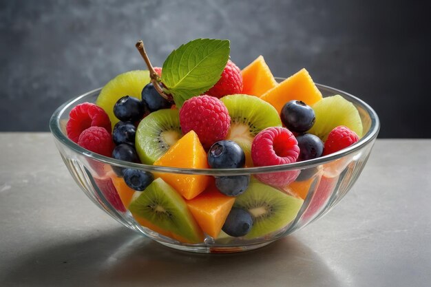 Salade de fruits mélangée dans un bol de verre