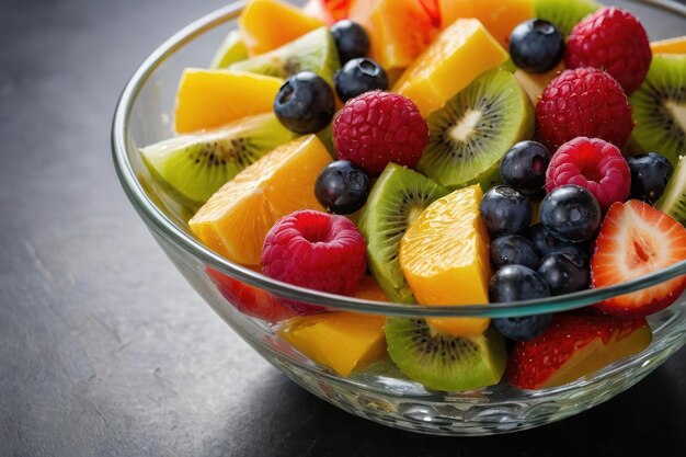 Photo salade de fruits mélangée dans un bol de verre