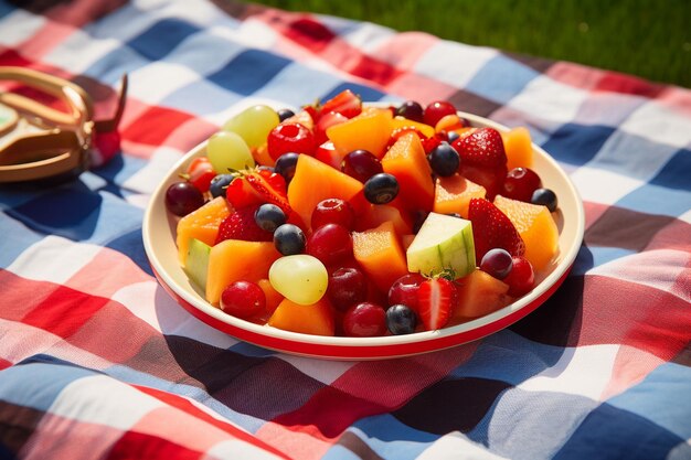 Photo une salade de fruits servie dans un bol de verre sur une table en bois.