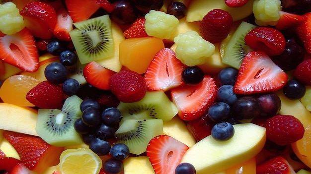 Une salade de fruits avec une tranche de kiwi