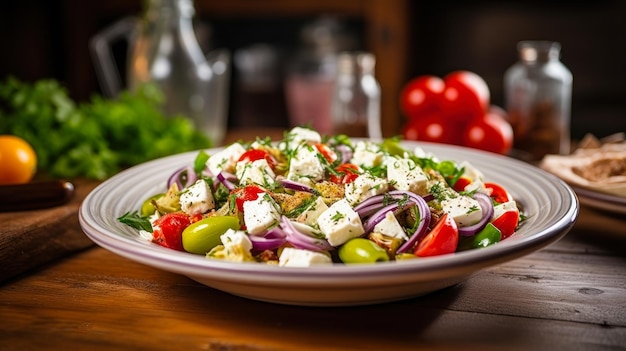 Salade grecque aux olives et fromage ai générative