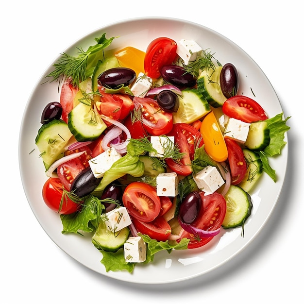 Salade grecque de crudités assaisonnée d'huile d'olive, sel et origan