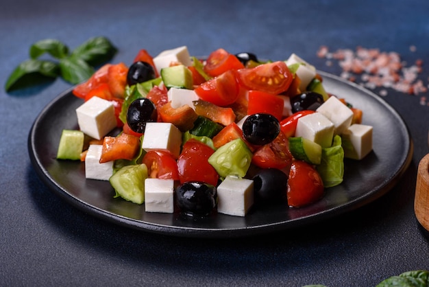 Salade grecque avec fromage feta aux légumes frais et olives noires