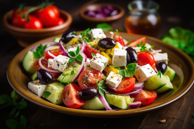 Salade grecque avec fromage feta frais et olives