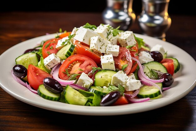 Salade grecque servie dans un bol de pain fait de pain croustillant artisanal