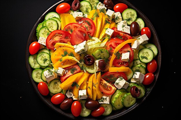 Salade grecque vibrante vue de haut