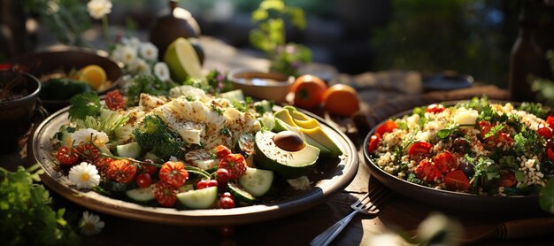 Salade de jardin fraîche avec des légumes mélangés Une salade rafraîchissante avec un mélange de légumes croustillants et de vinaigrette piquanteGénérée avec l'IA