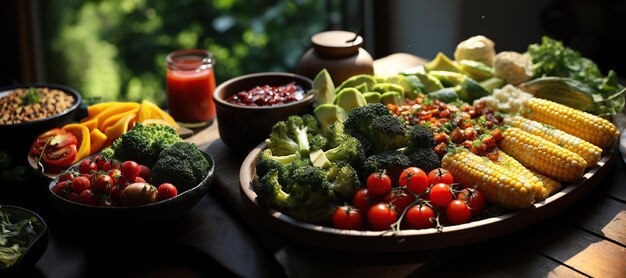 Salade de jardin fraîche avec des légumes mélangés Une salade rafraîchissante avec un mélange de légumes croustillants et de vinaigrette piquanteGénérée avec l'IA