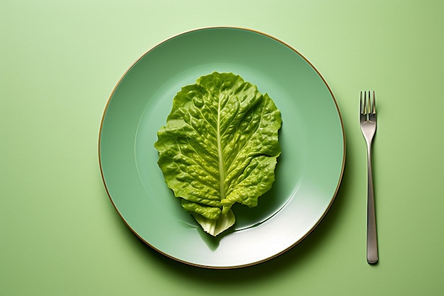 Salade de laitue sur assiette minimaliste