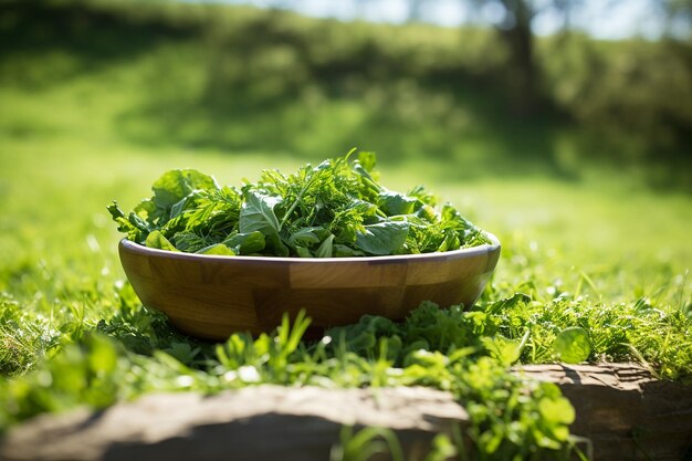 Photo salade de laitue et d'herbes déjeuner rapide à la campagne