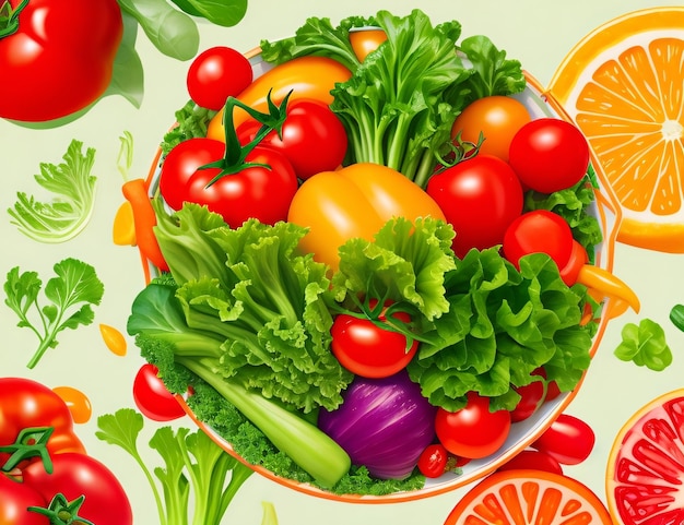 Salade de légumes dans une assiette sur fond blanc Illustration vectorielle