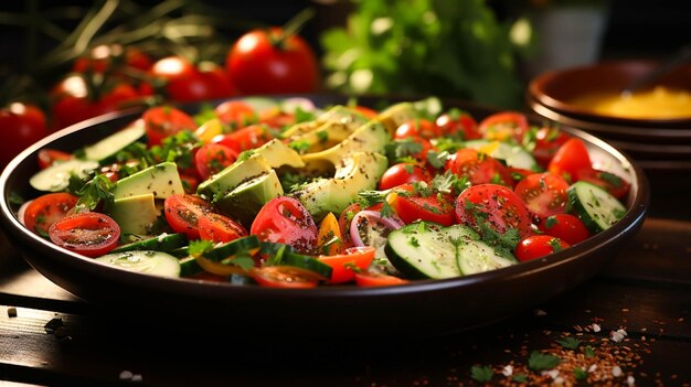 Salade de légumes frais bio aux haricots tomates