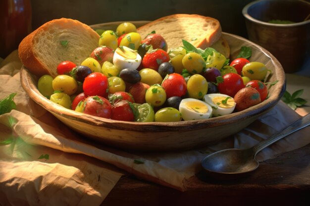 Salade de légumes frais et colorés avec du pain