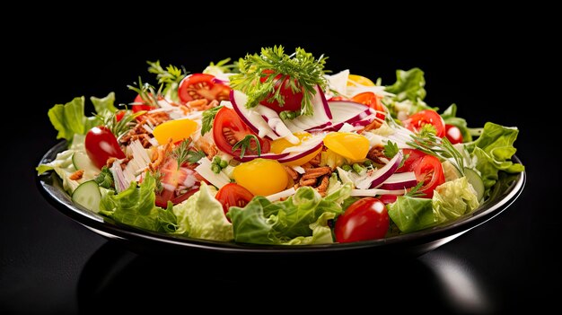 Photo salade de légumes frais colorés avec des œufs bouillis dans un bol rustique sur fond de bois