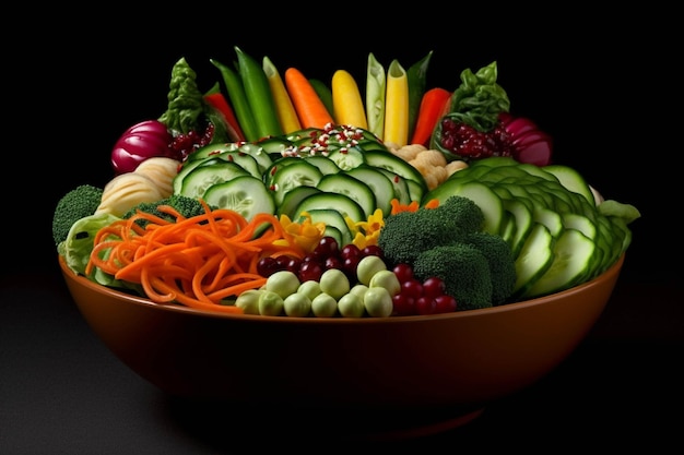 Salade de légumes frais dans un bol sur un fond noir nourriture saine