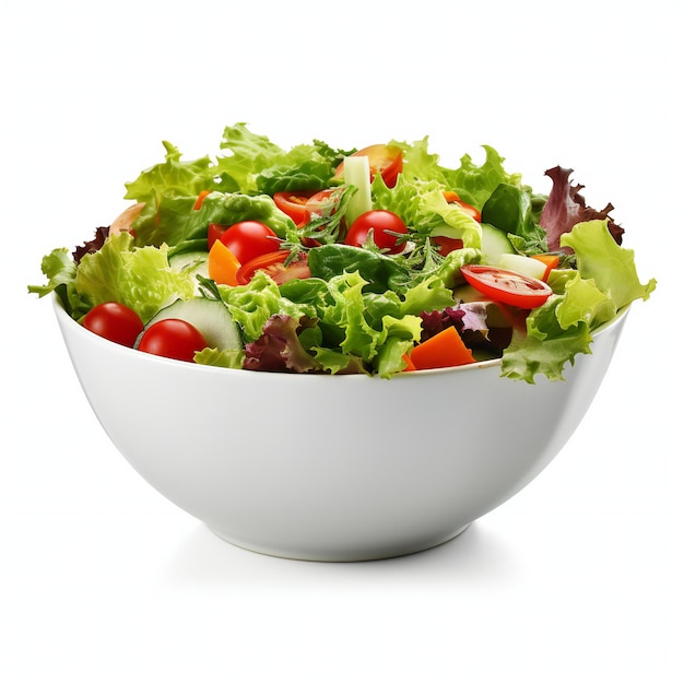 Salade de légumes frais dans un bol isolé sur fond blanc