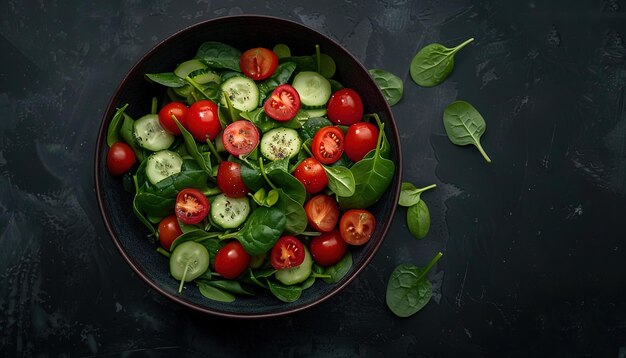 Salade de légumes frais dans un bol noir concept d'alimentation saine