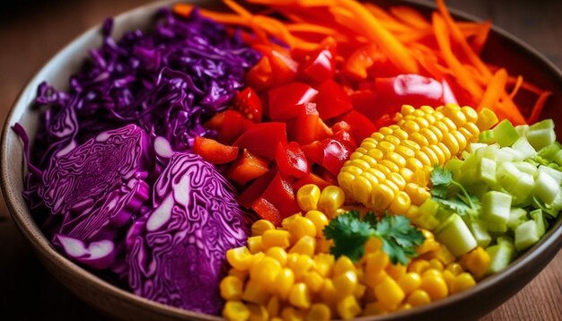 Salade de légumes frais avec des ingrédients sains et dynamiques générés par l'IA