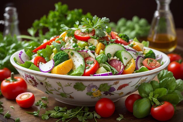 Photo salade de légumes et d'herbes fraîches