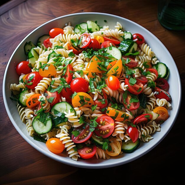 Salade de légumes et de pâtes au style de Mario Testino