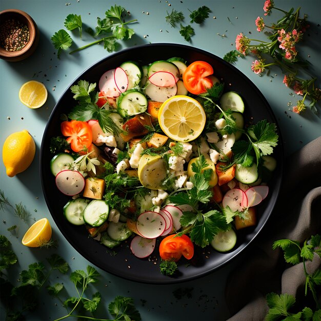 Salade de légumes produits écologiques alimentation saine image générée par l'IA