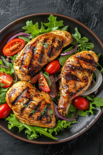 Salade de légumes avec steak IA générative