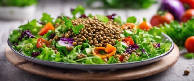 Photo salade de lentilles fraîches avec des légumes mélangés