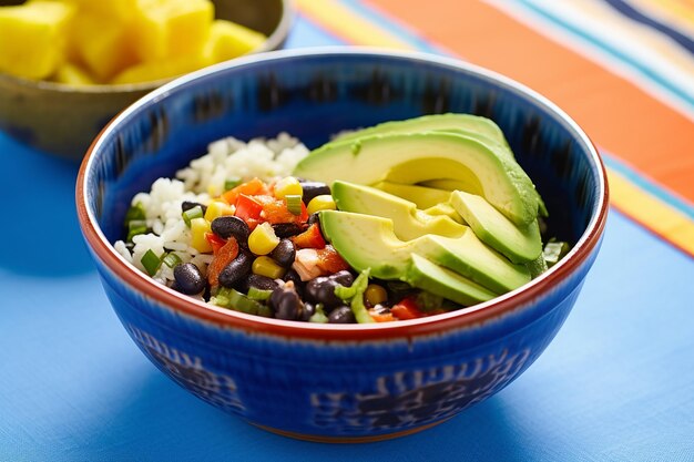 Photo salade de maïs d'avocat et de haricots noirs en cubes