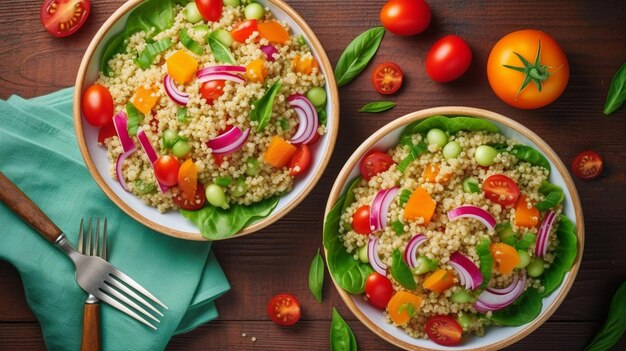 Salade de millet de légumes avec des tomates à l'oignon rouge et à la cerise